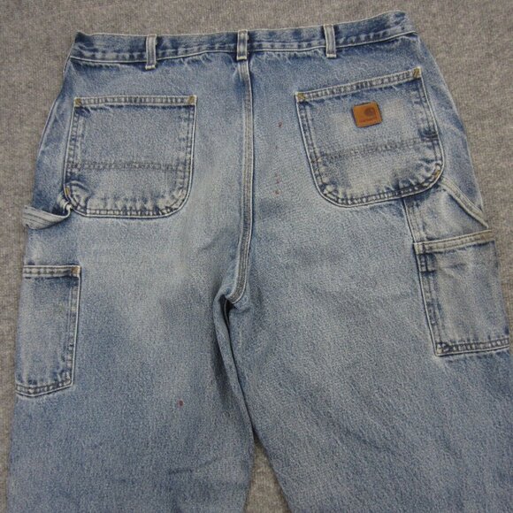Carhartt Carpenter Distressed Jeans Men 36x33 Blue Denim Grunge VTG 90s B237 DST - Picture 1 of 15
